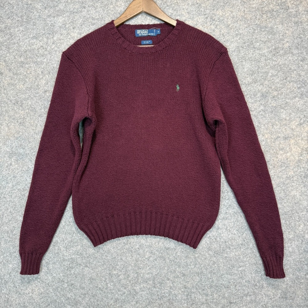 Vintage Polo Ralph Lauren Wool Blen Sweater Mens Medium Plum Red Fisherman Knit
